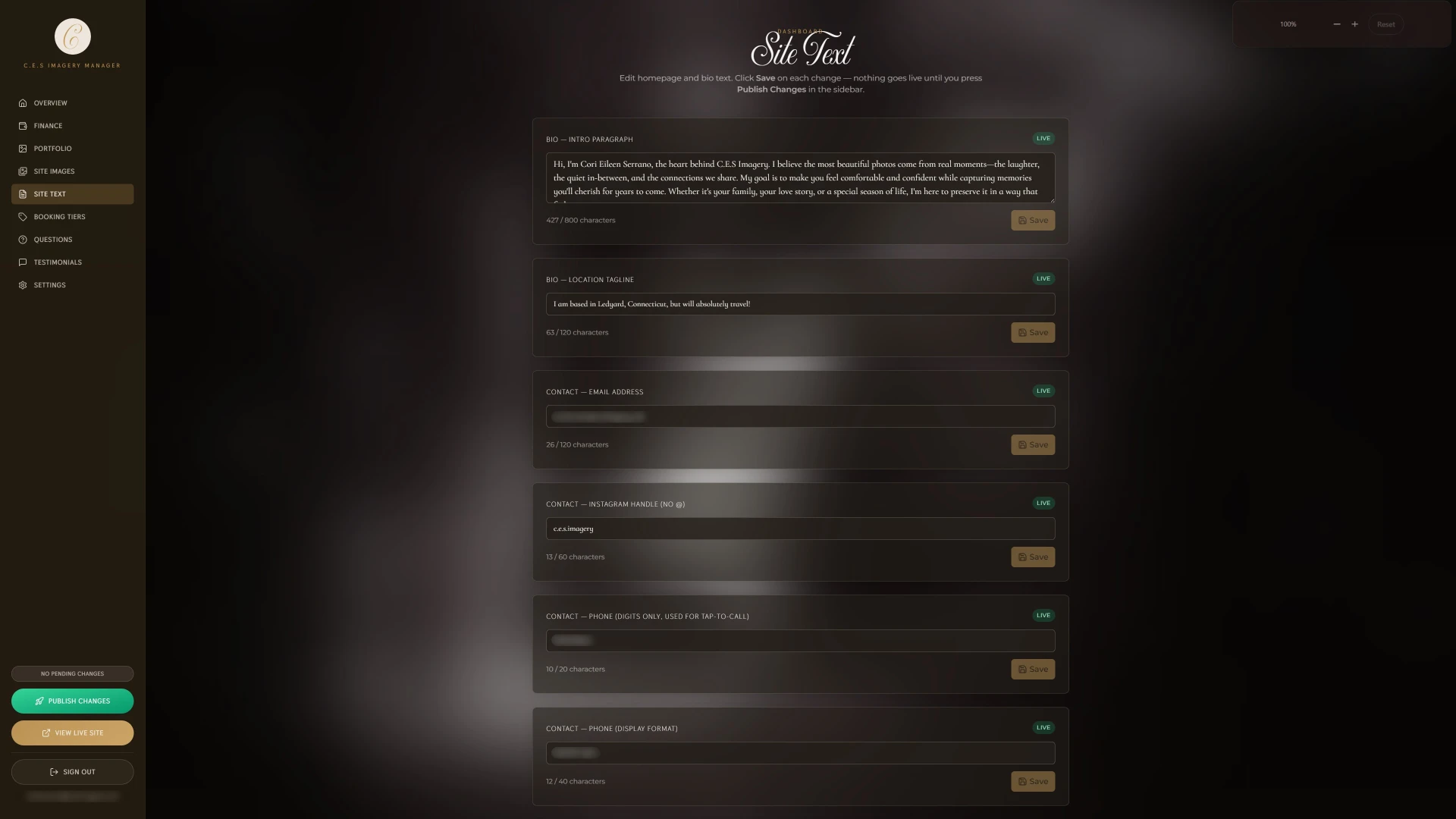 C.E.S Imagery client dashboard screen 5