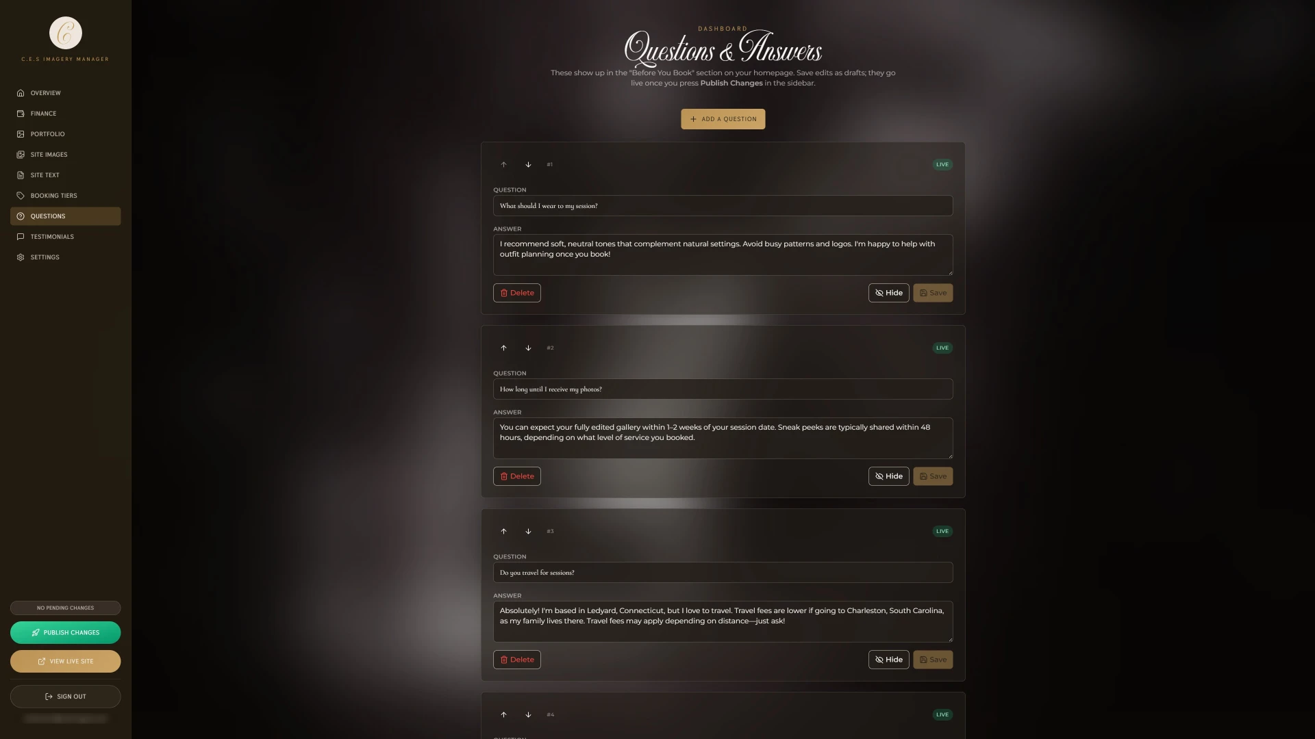 C.E.S Imagery client dashboard screen 7