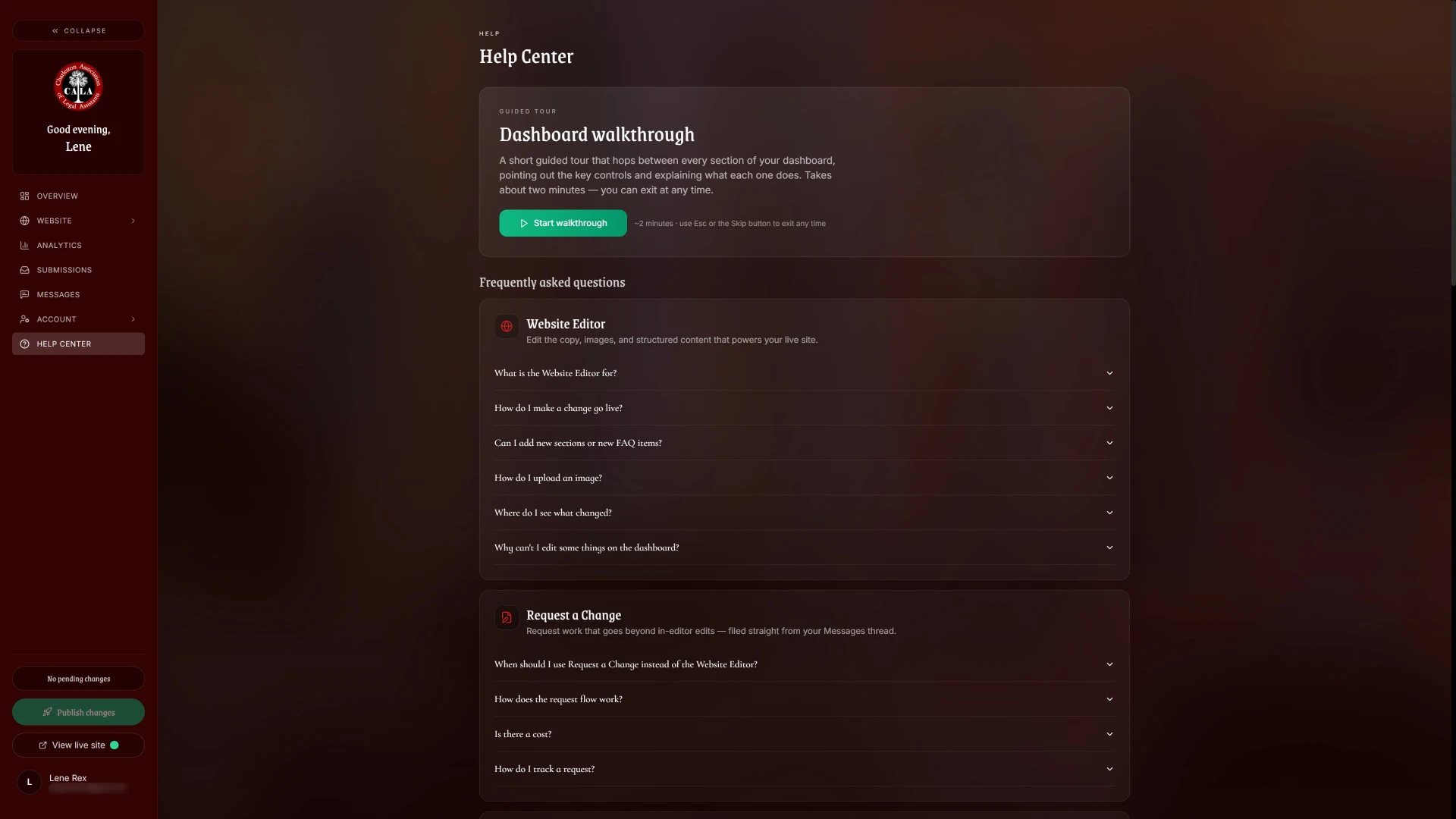 CALA client dashboard screen 5