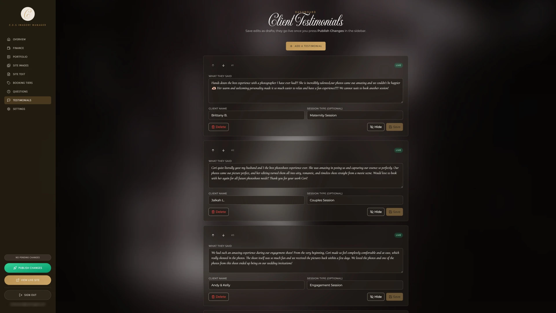 C.E.S Imagery client dashboard screen 8