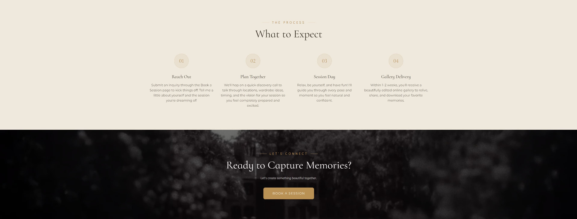 C.E.S Imagery What to Expect section with a four-step process outline and booking call to action