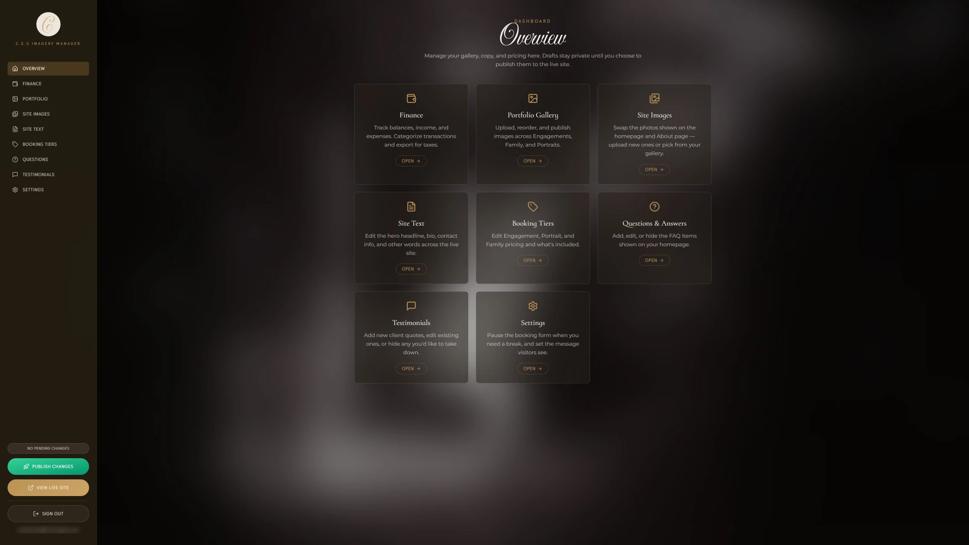 C.E.S Imagery client dashboard screen 1