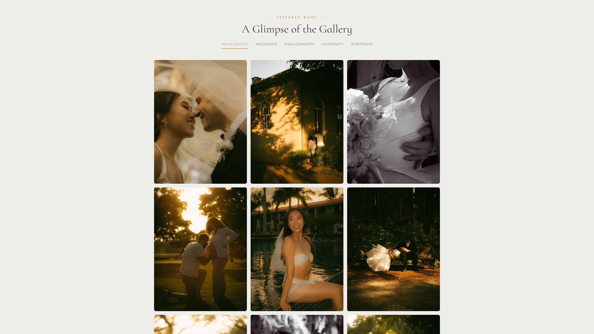 C.E.S Imagery A Glimpse of the Gallery section with a filtered grid of wedding and maternity photos