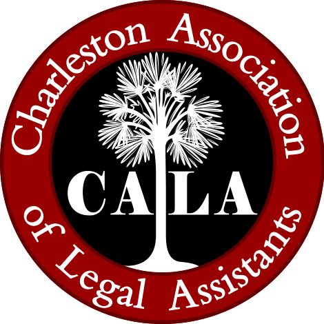Charleston Association of Legal Assistants seal with a palmetto tree in a deep red ring