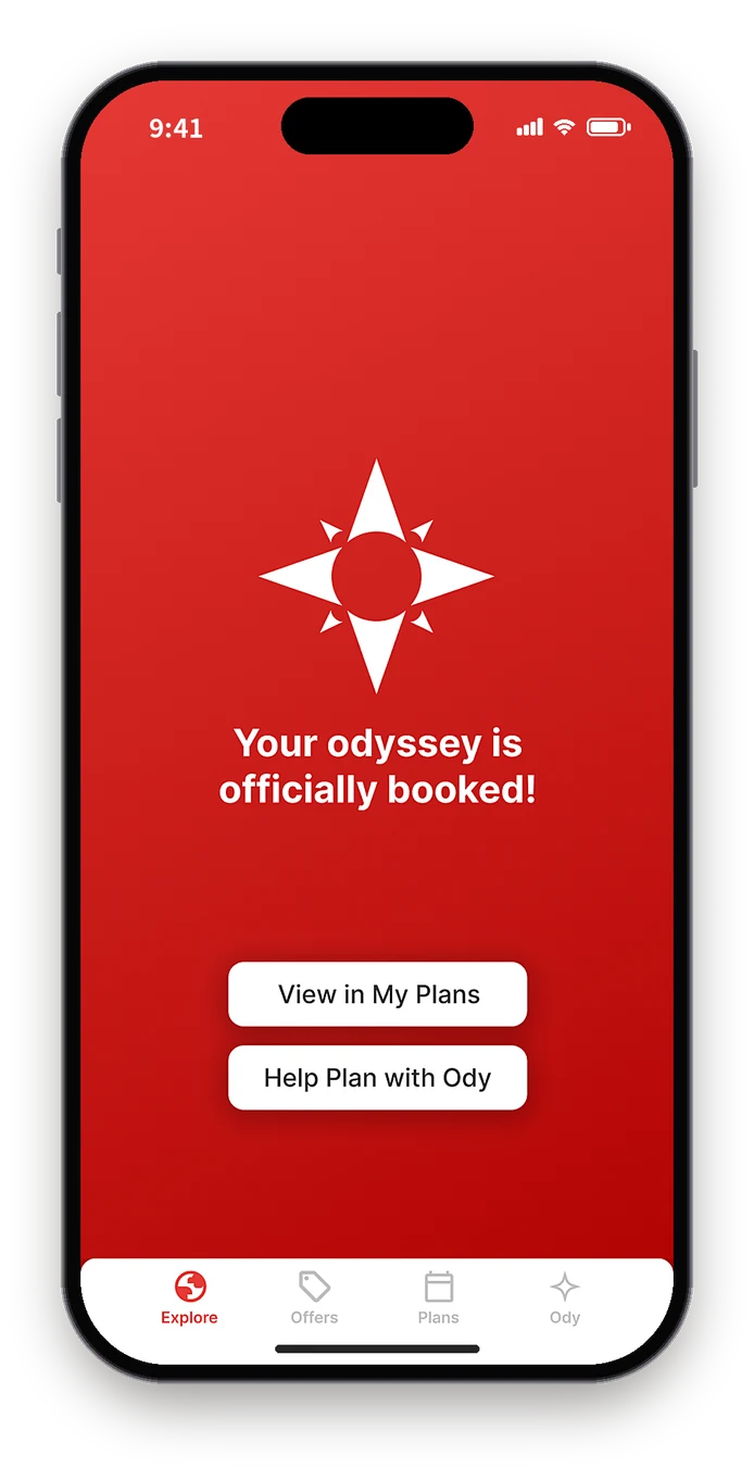 Figma booking confirmation on a full red screen