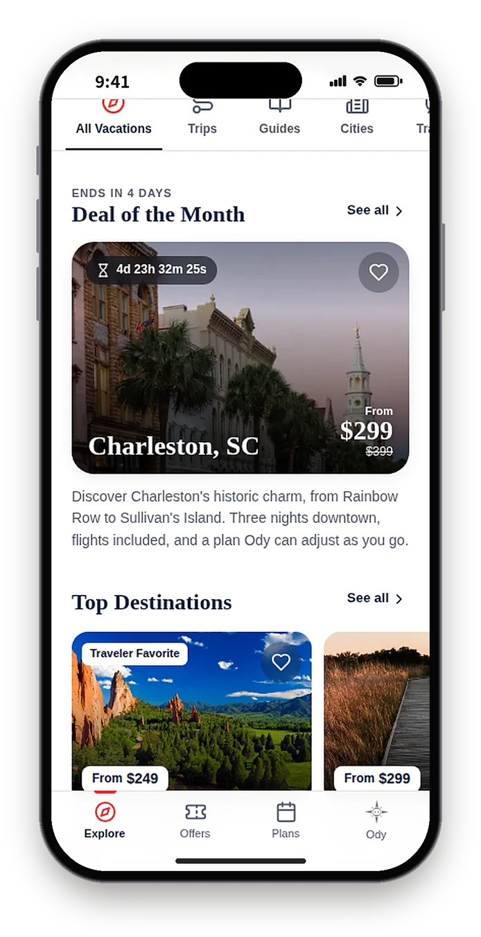First build Explore with the same $299 Charleston package, three nights with flights included
