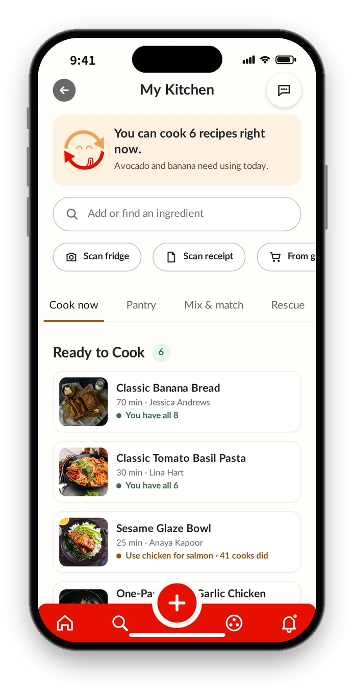 First build's My Kitchen pantry, tracking ingredients and the recipes they cover