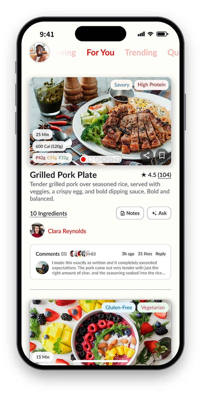 Figma feed card with Notes and Ask buttons under the description