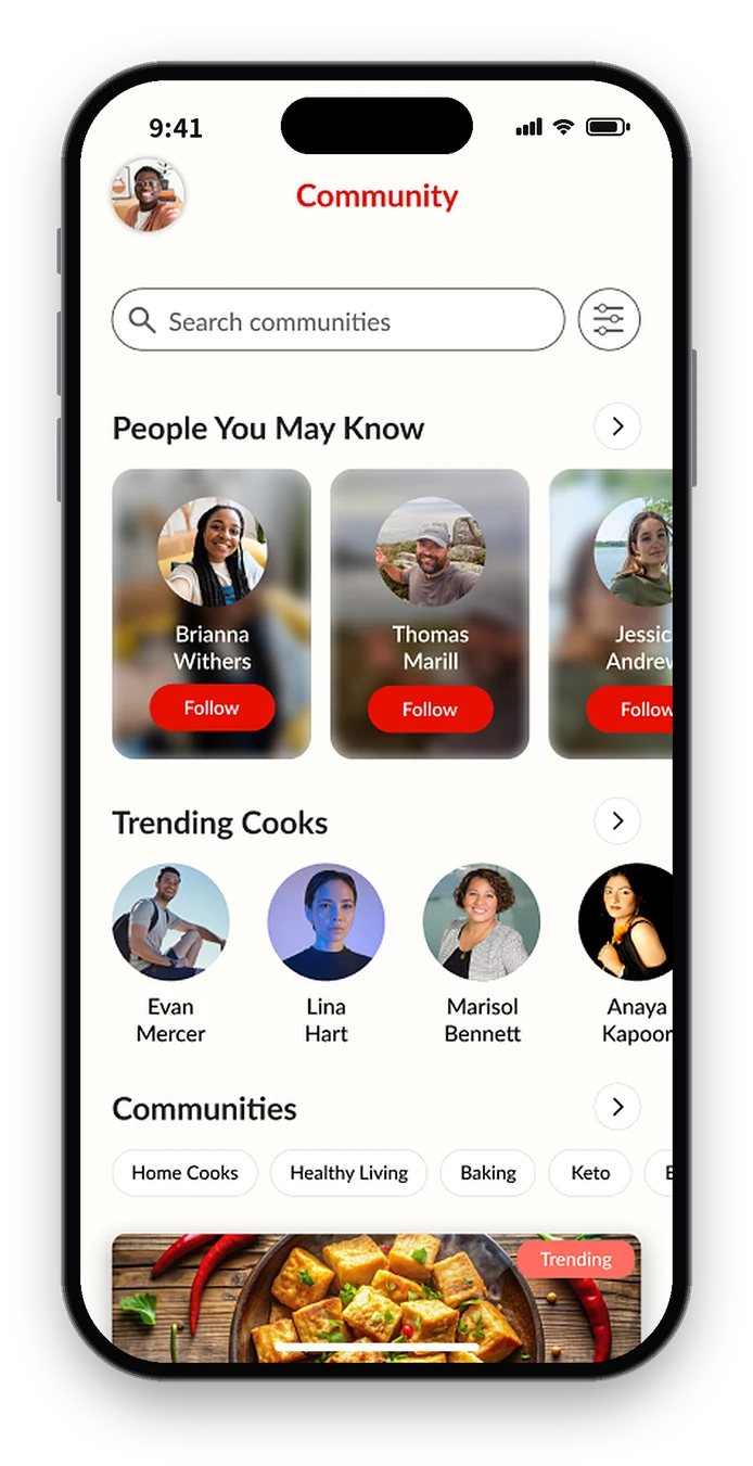 Figma Community page listing people to follow and communities to join
