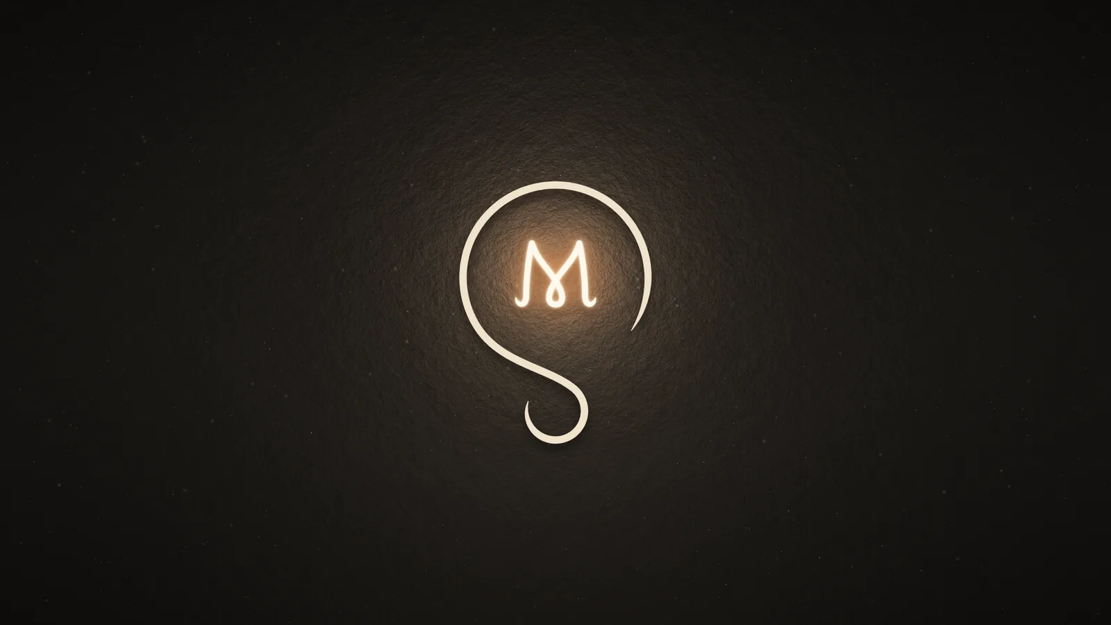 My desktop wallpaper: the glowing logomark on a dark plaster wall.